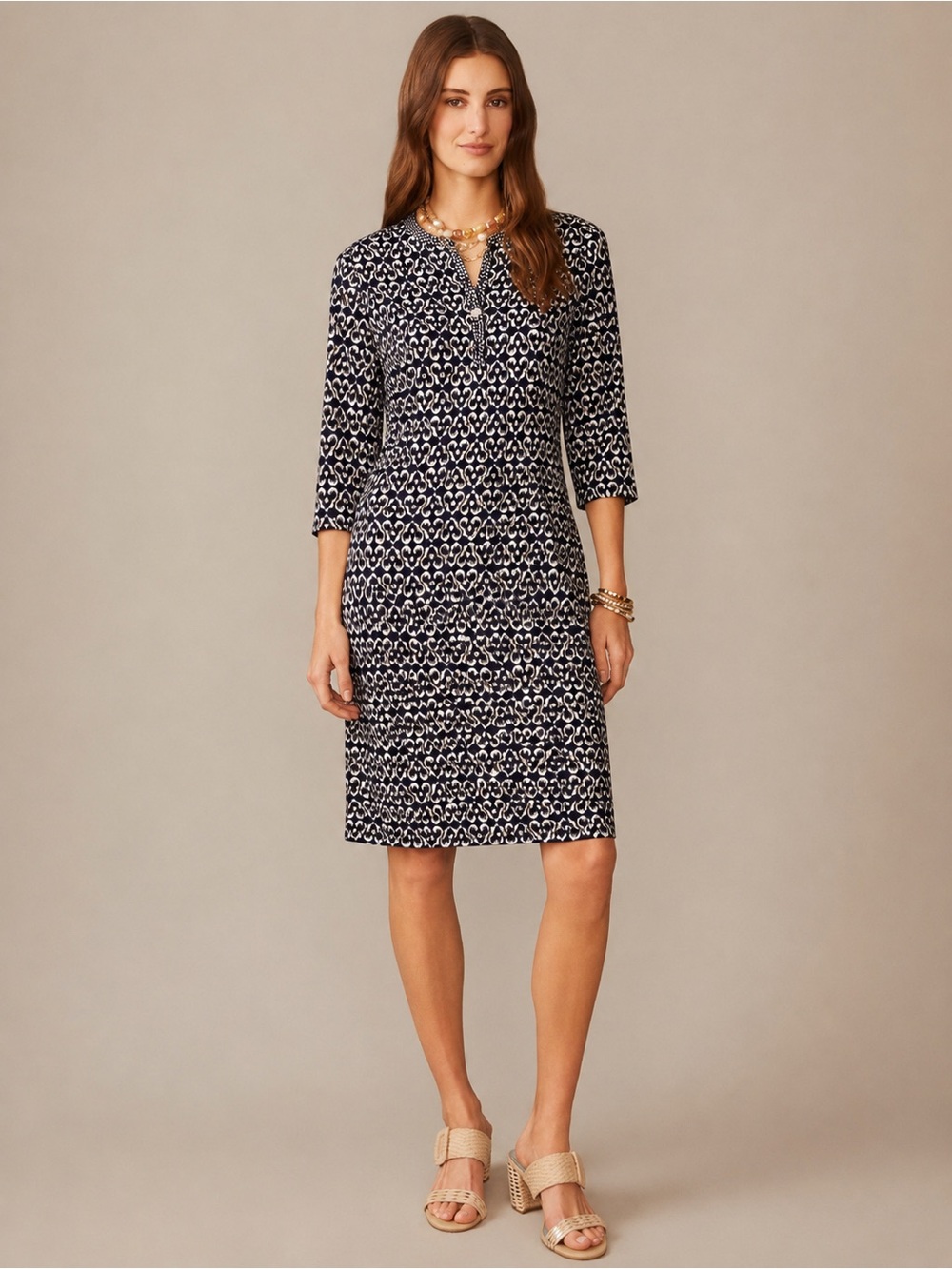 J McLaughlin Printed Nylon Dress Button Front 211